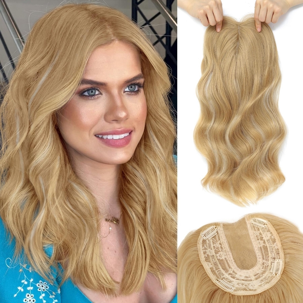 16” Wavy Blonde Hair‎ Topper Clip-In – Champagne Blonde with Highlights